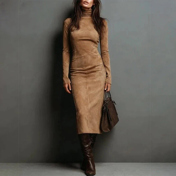Blaire Suede Turtleneck Midi Dress
