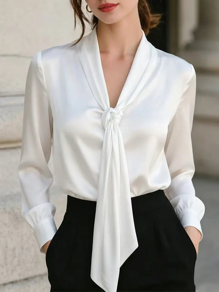 Kayla Satin Tie Neck Blouse