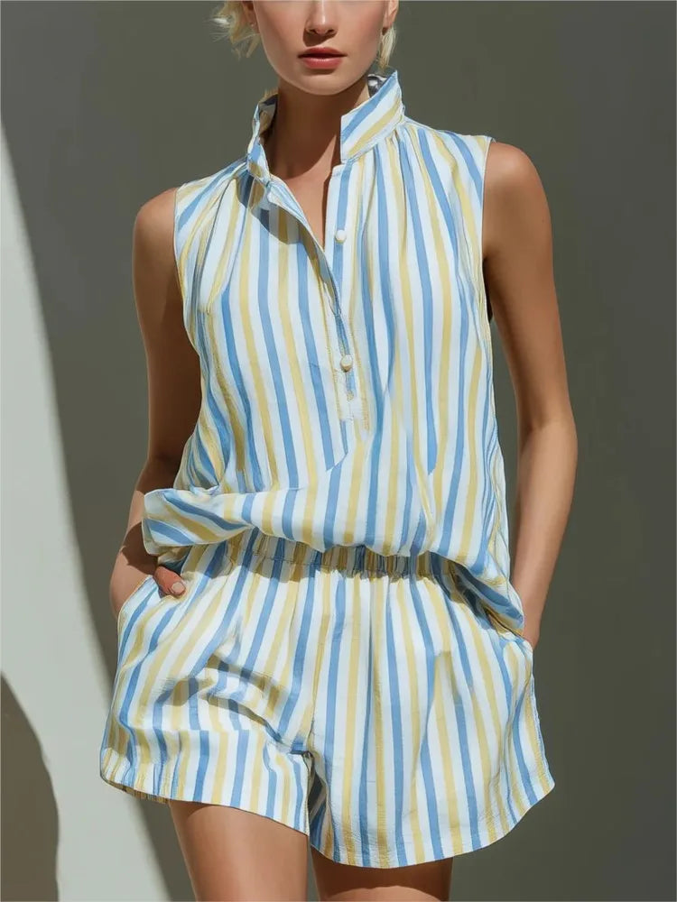 Araminta Striped Vest And Shorts Co-Ord Set