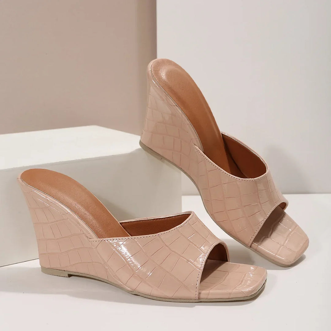 Iskra Leather Embossed Wedge Sandals