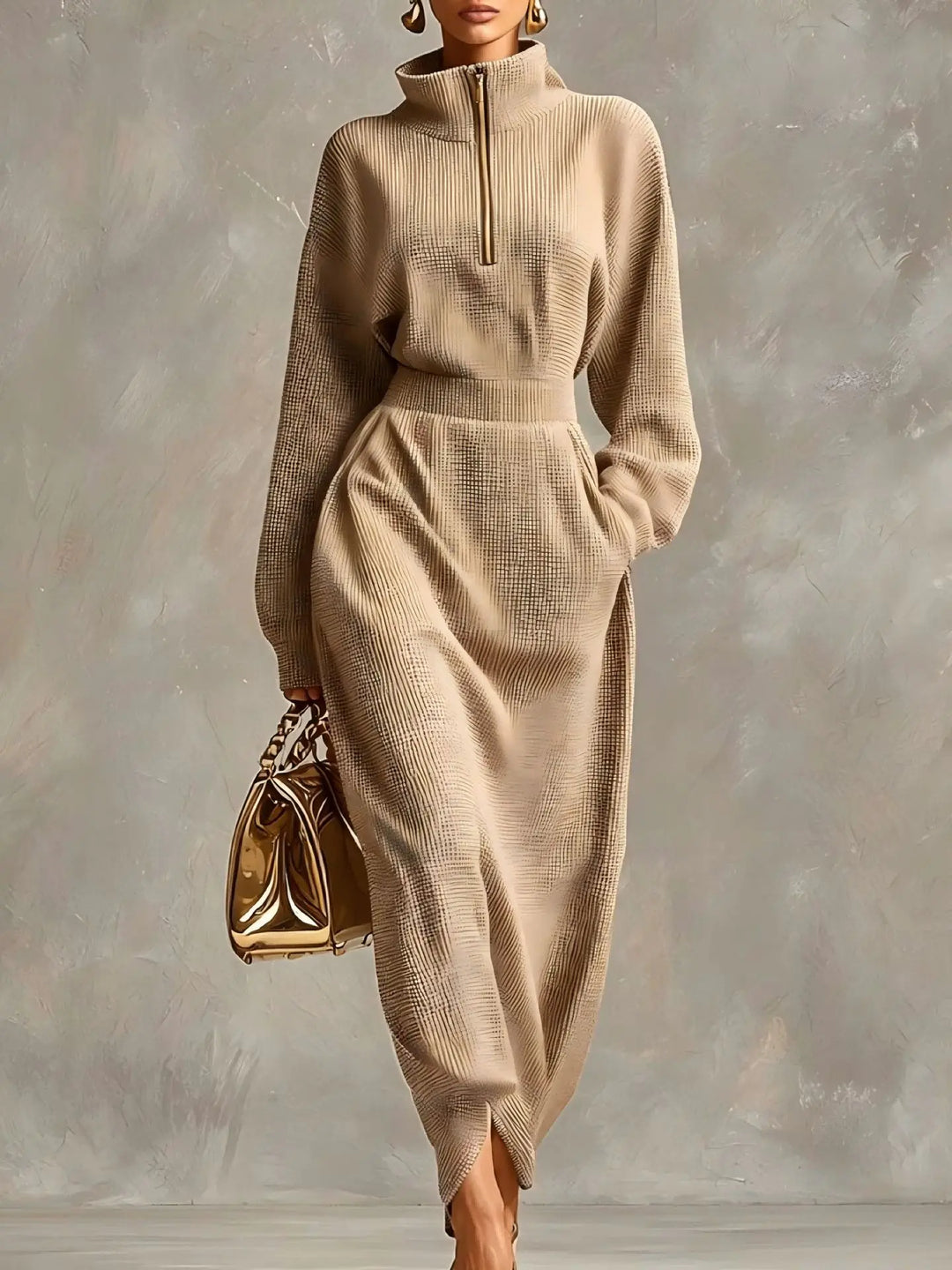 Orlena Elegant Zip Maxi Dress