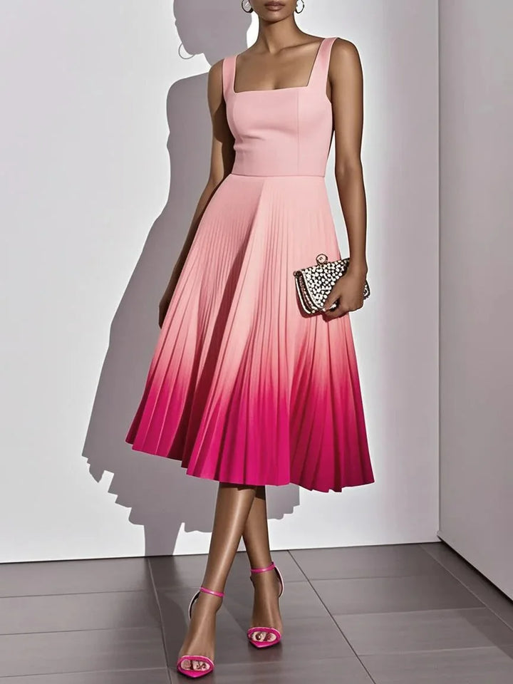 Gloria Pleated Ombre Party Midi Dress