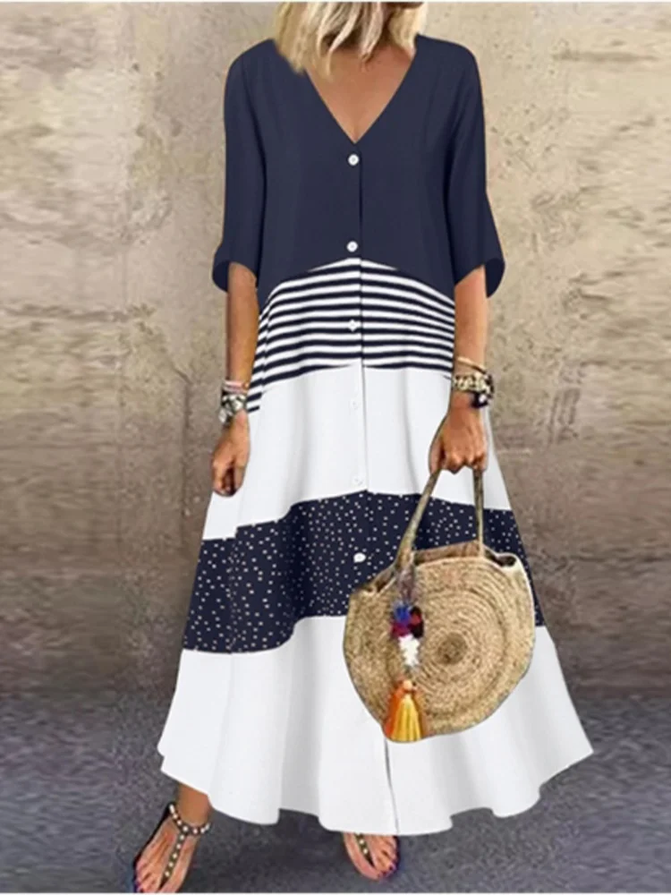 Estelle Color Blocked V Neck Maxi Dress