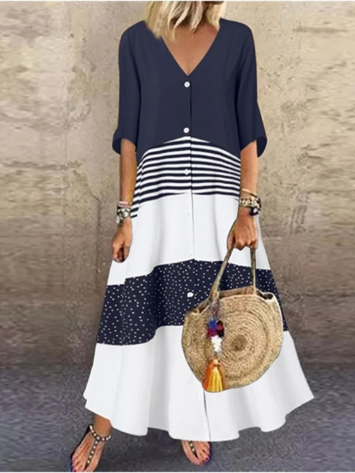 Estelle Color Blocked V Neck Maxi Dress