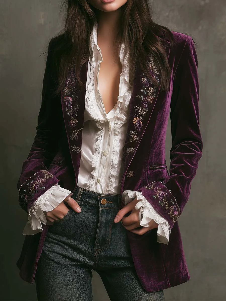 Piper Embroidered Velvet Blazer