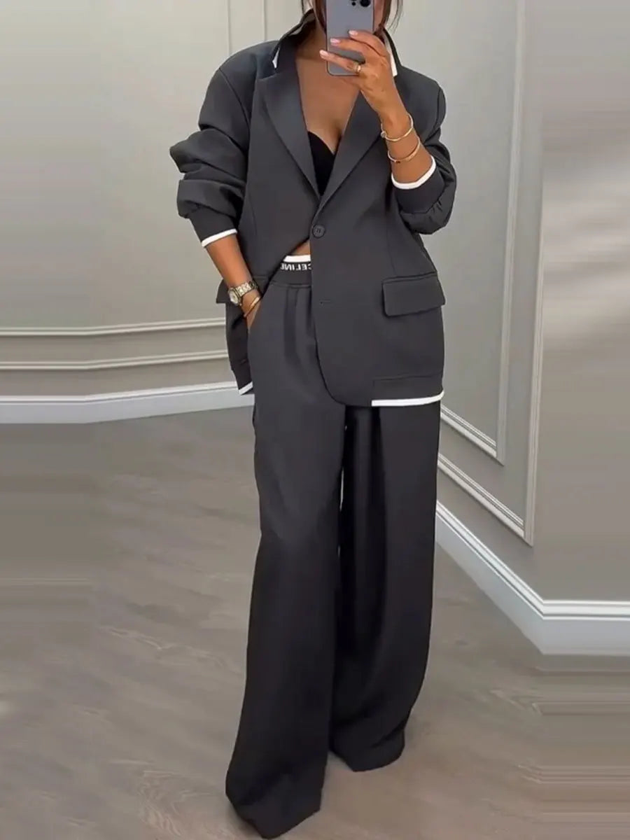 Cassandra Contrast Trim Pant Suit