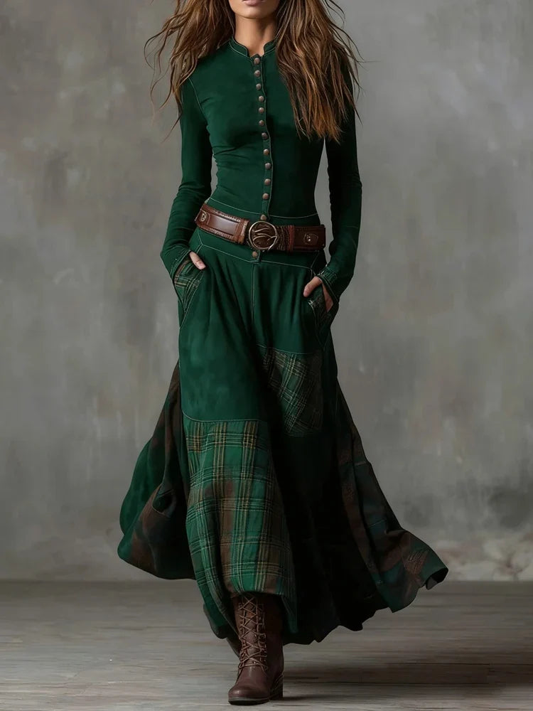 Ellie Vintage Plaid Maxi Dress
