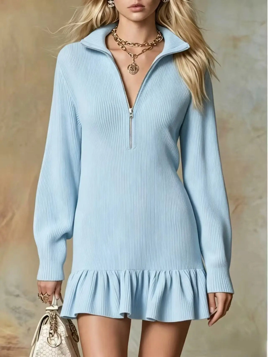Roman Half Zip Knit Mini Dress