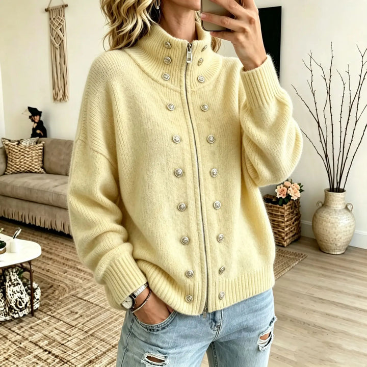 Ermine Button Front Cardigan