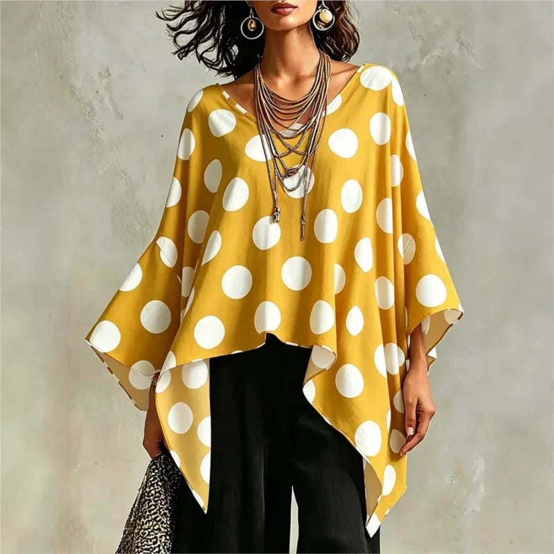 Emmalyn Asymmetrical Polka Dot Blouse