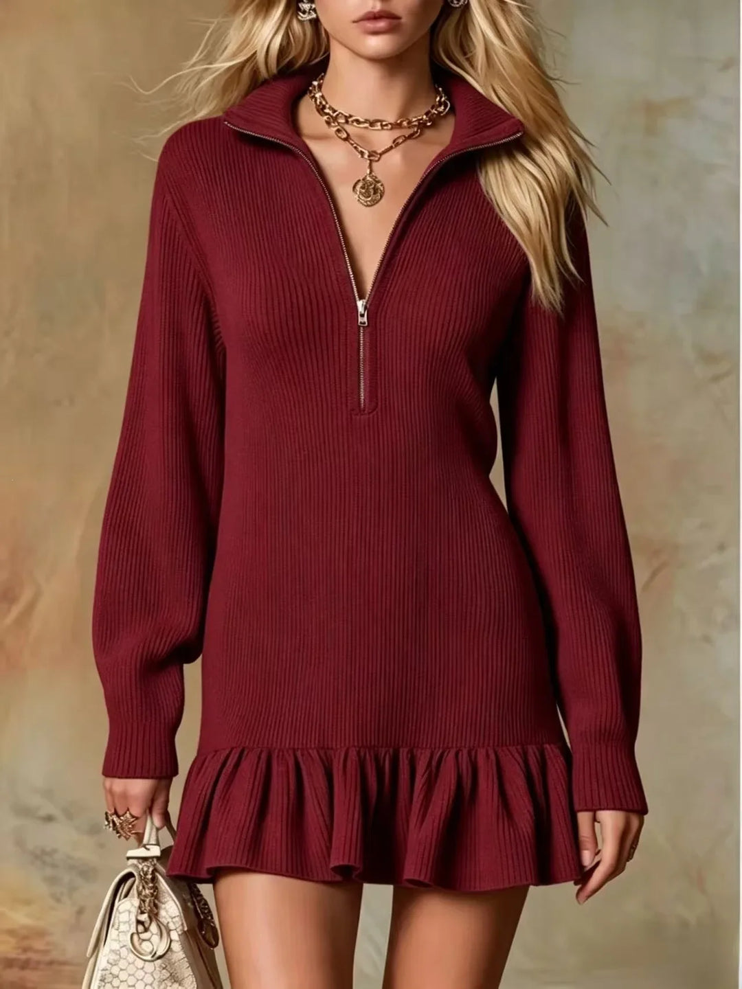 Roman Half Zip Knit Mini Dress