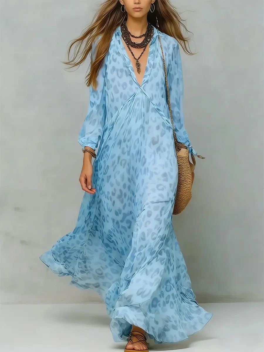 Serenna Leopard Print Chiffon Maxi Dress