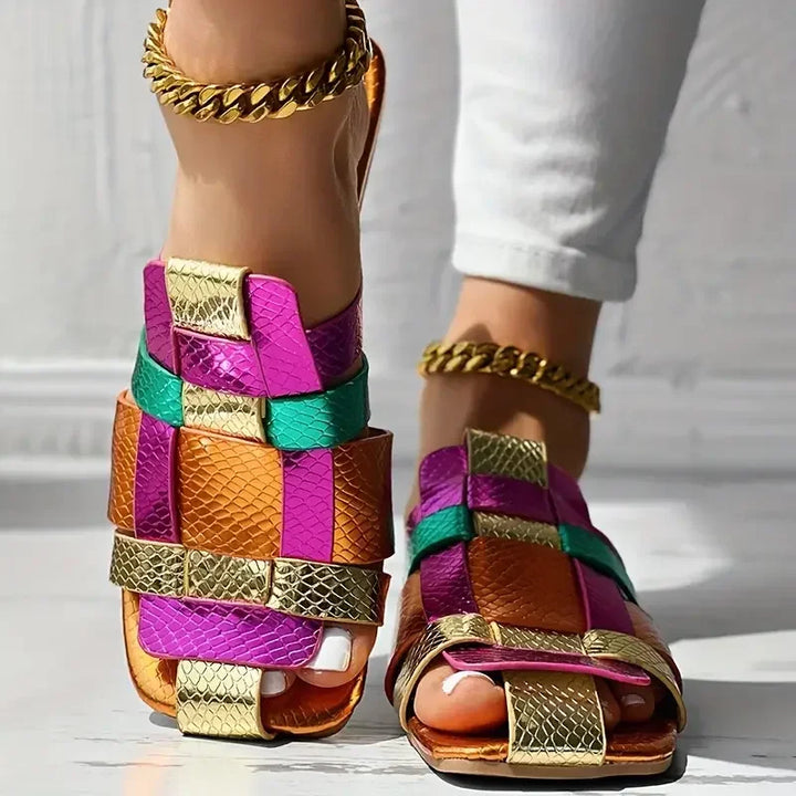 Rose Woven Mosaic Flat Sandals
