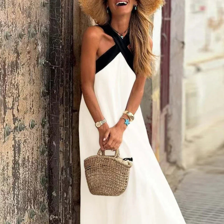 Adelina Contrast Halter Backless Maxi Dress