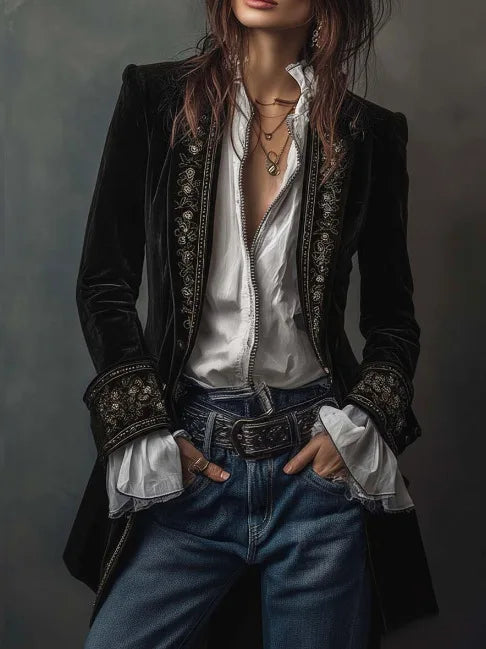 Piper Embroidered Velvet Blazer
