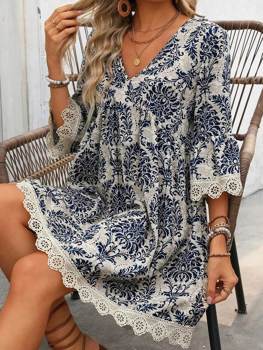 Sophia Bohemian Lace Mini Dress
