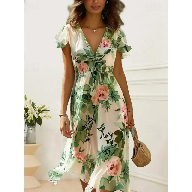 Odessa Floral Print Midi Wedding Guest Dress