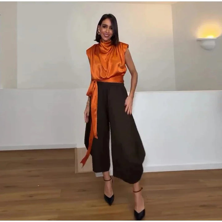 Elara Satin Tie-Waist Blouse
