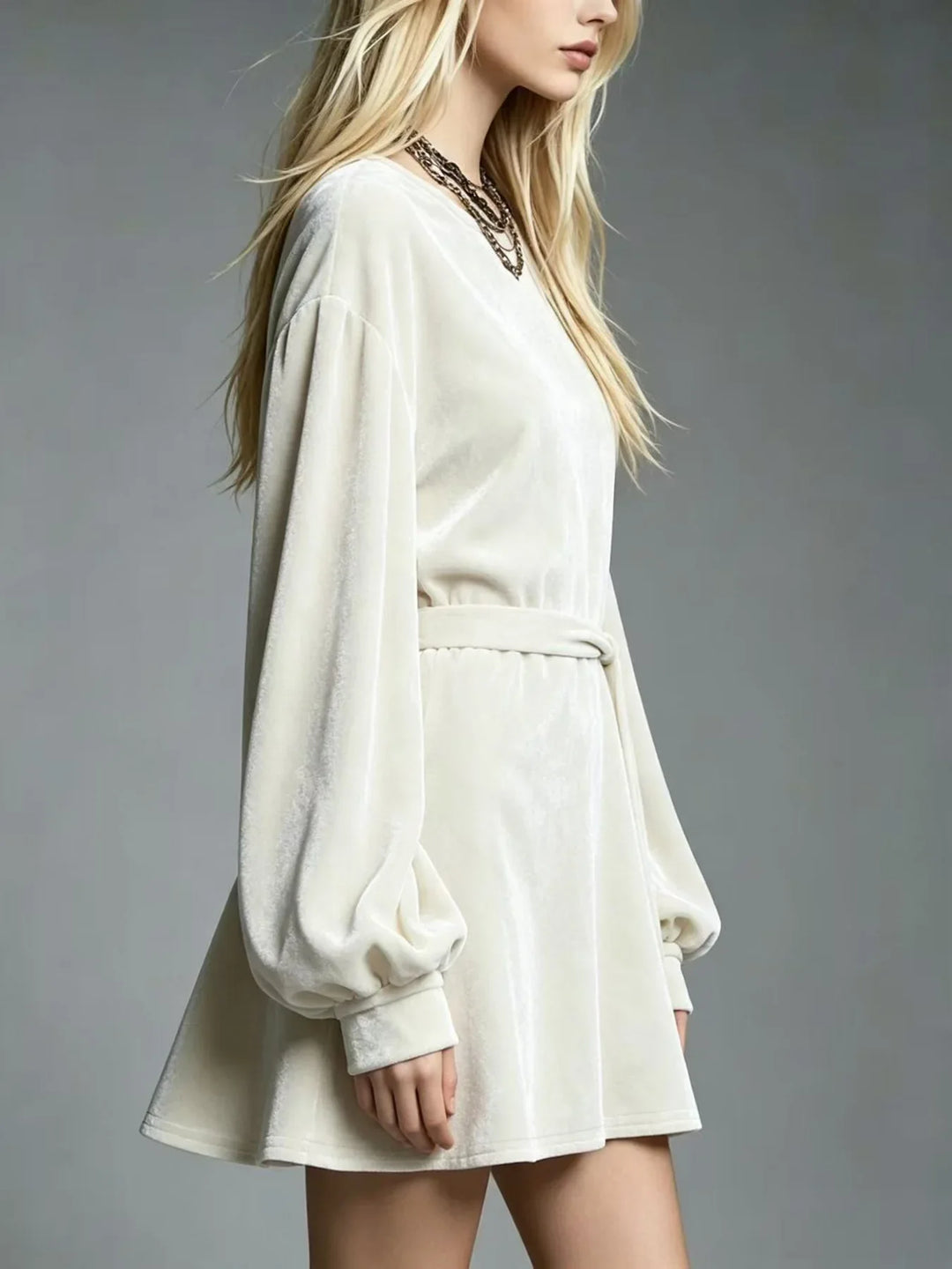 Ines Tie Waist Velvet Dress