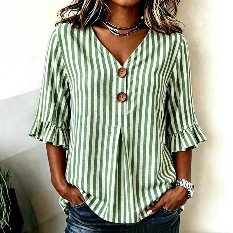 Candice Striped Ruffle Sleeve Blouse