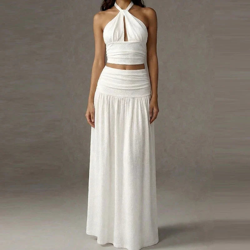 Alma Halter Neck Skirt Set