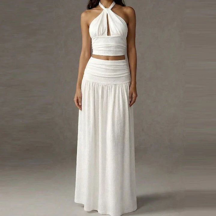 Alma Halter Neck Skirt Set