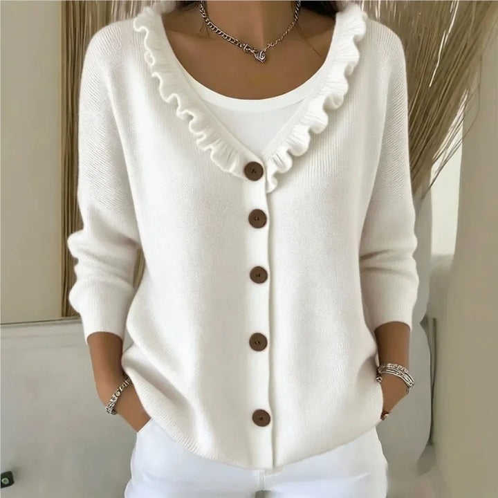 Noelle Ruffle Neck Button Cardigan