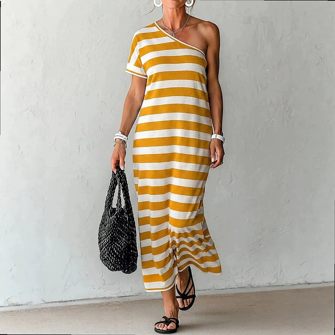 Camila One Shoulder Striped Maxi Dress