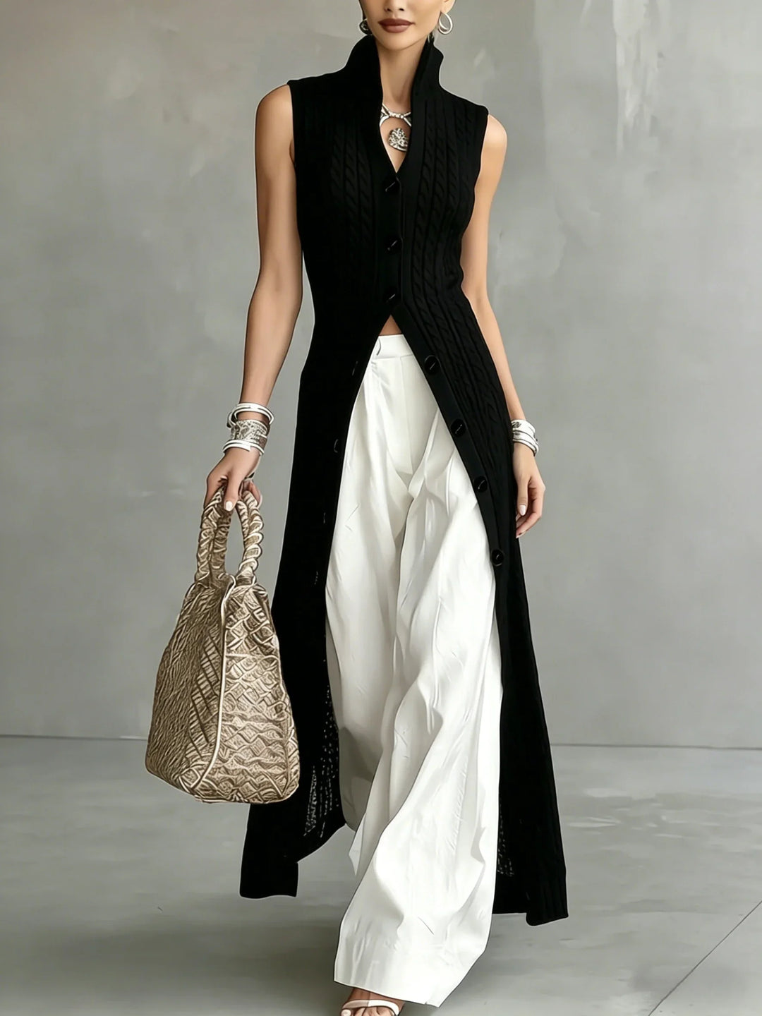Yara Cable Knit Button Vest