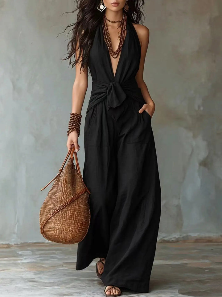 Ambrien Front Tie Wide Leg Jumpsuit