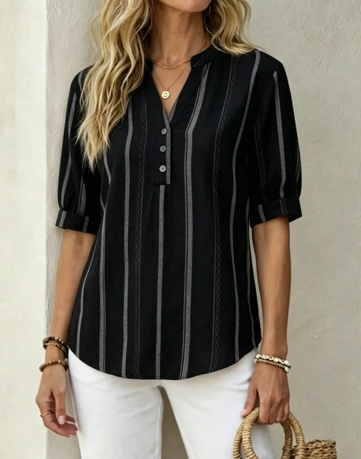 Harlene Striped V Neck Blouse