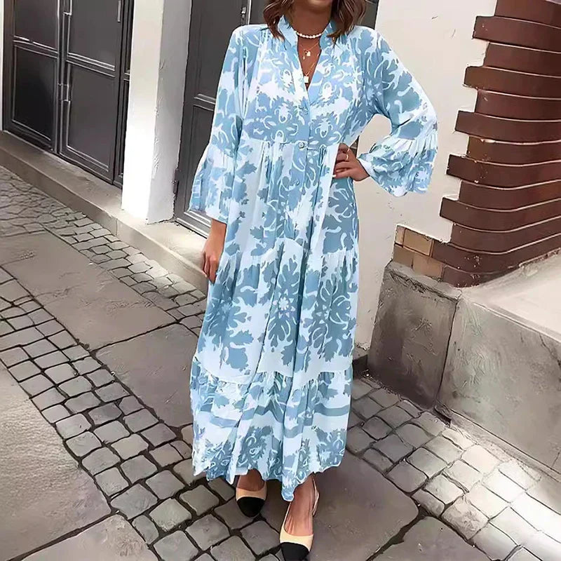 Rosaline Boho Printed Long Sleeve Midi Dress