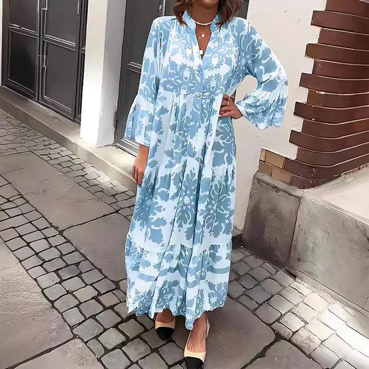 Rosaline Boho Printed Long Sleeve Midi Dress