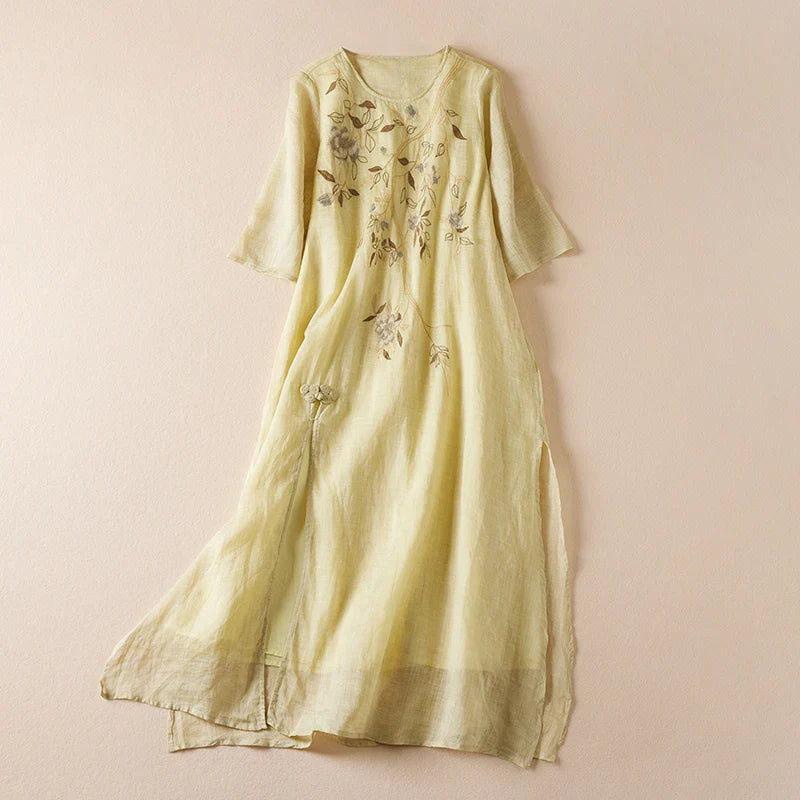 Viretta Embroidered Linen Maxi Dress