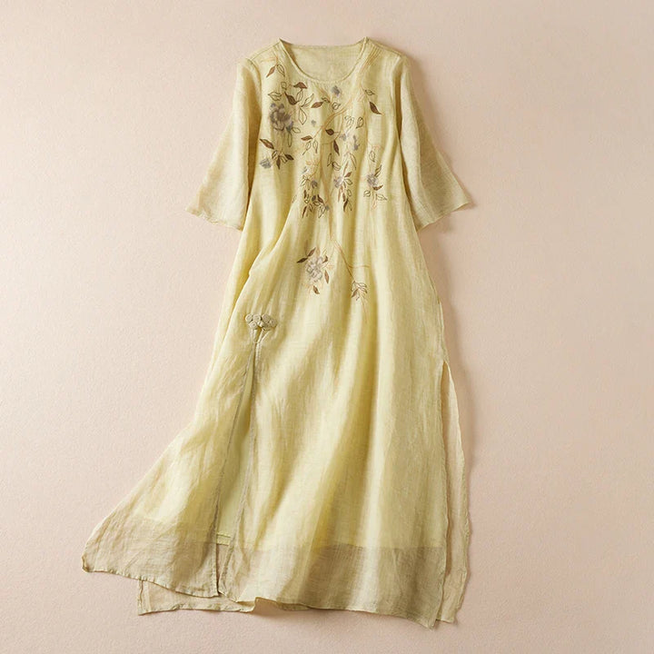 Viretta Embroidered Linen Maxi Dress