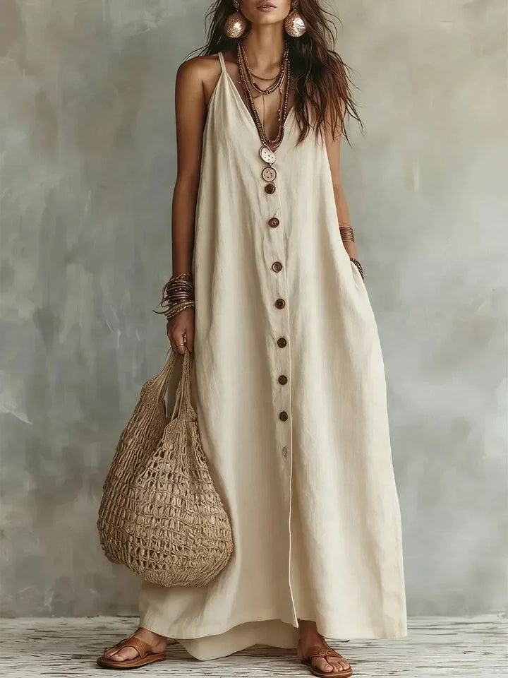 Sereia Breathable Sleeveless Linen Maxi Dress