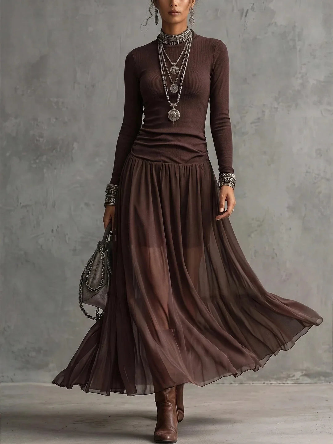 Larissa Ruched Mock Neck Dress