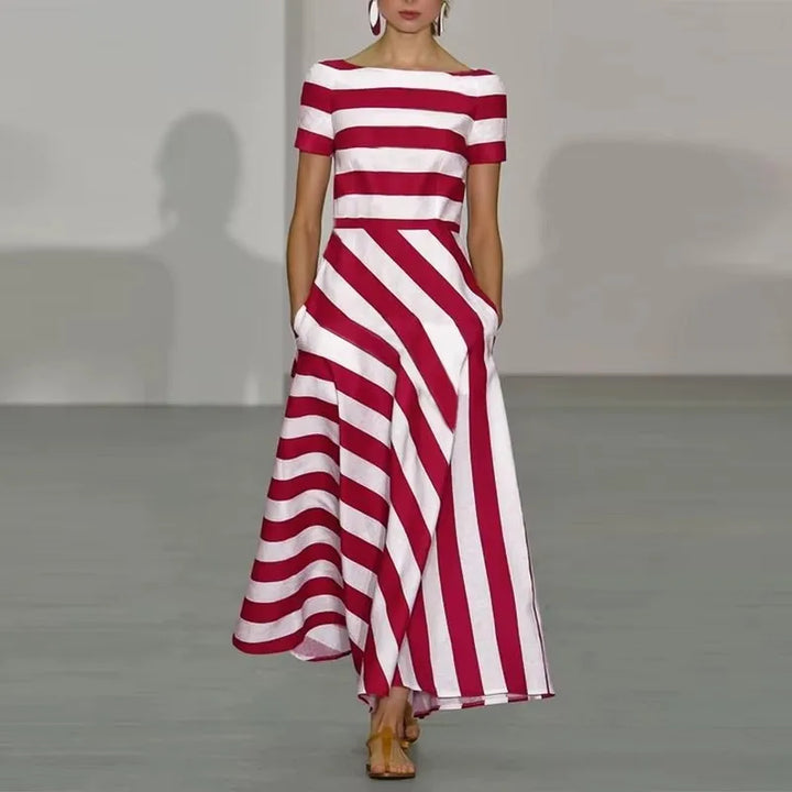 Paisley Striped Boat Neck Maxi Dress