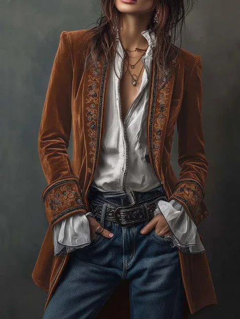 Piper Embroidered Velvet Blazer