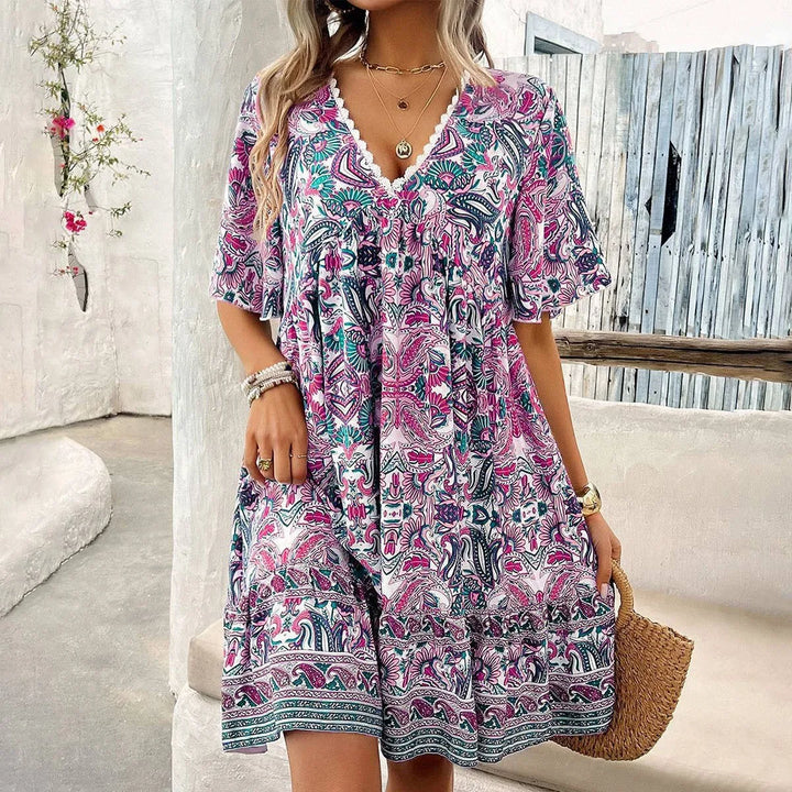 Celinae Boho Floral Mini Dress
