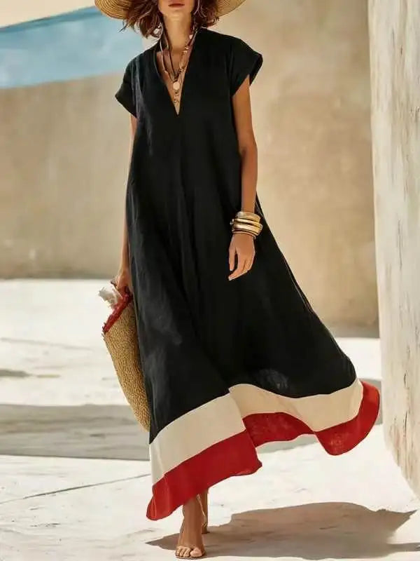 Audrey Striped V Neck Maxi Dress