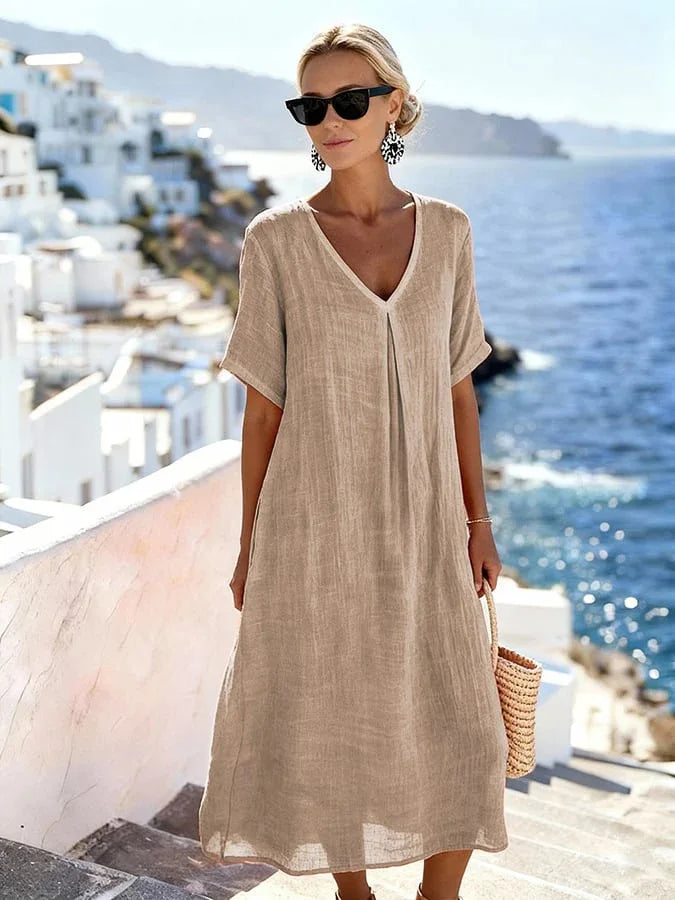 Lucina Relaxed V Neck Summer Midi Dress