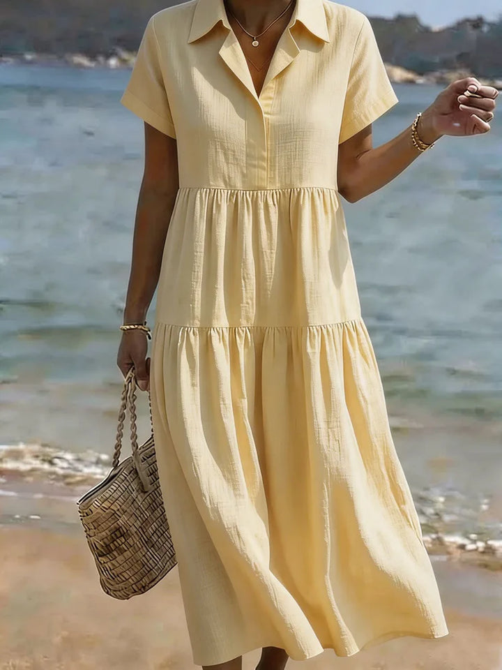 Maerina Relaxed Tiered A Line Midi Shirt Dress
