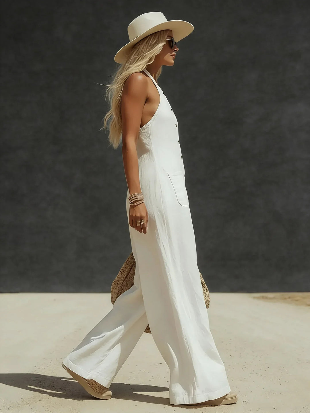 Freda Halter Neck Pocket Jumpsuit