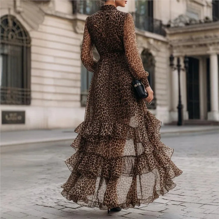 Savannah Leopard Ruffle Maxi Dress