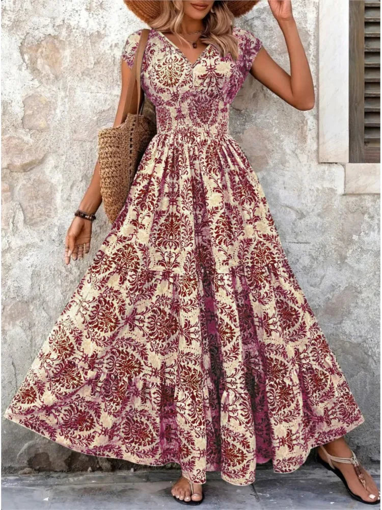 Valora Elegant V Neck Bohemian Maxi Dress – Urban Hollis