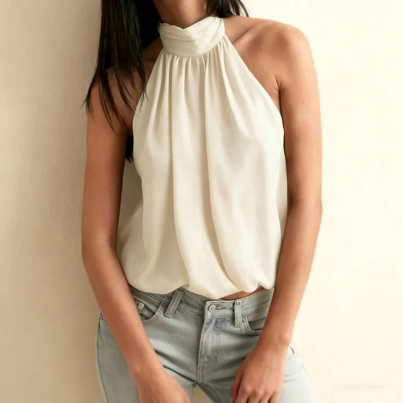Elarina Halter Neck Ruched Tank Top