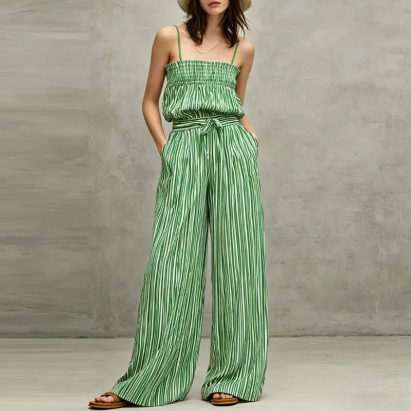 Briella Striped Smocked Wide Leg Pants Set