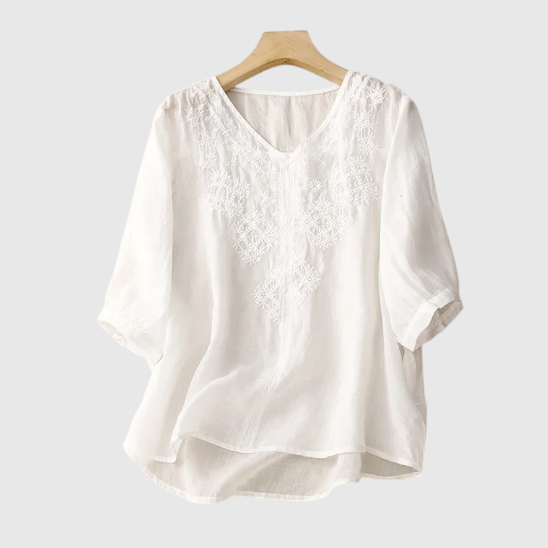 Sabrina Embroidered Linen Blouse