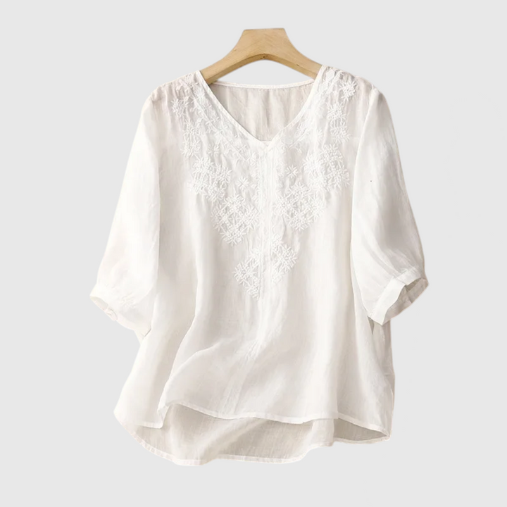 Sabrina Embroidered Linen Blouse